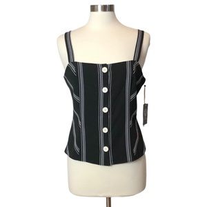 Vince Camuto Black Striped Top with Buttons NWT